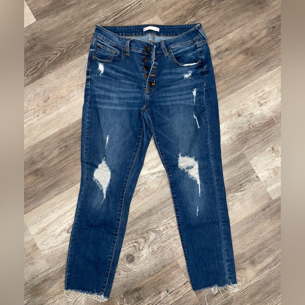 SO Dark Blue Distressed Ankle Jeans
